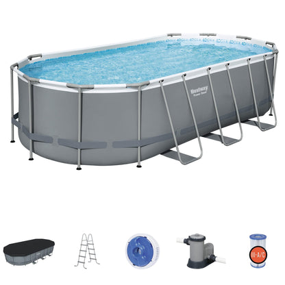 Bestway Power Steel 18' x 9' x 48" Oval Metal Frame Above Ground Outdoor Swimming Pool Set