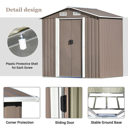 Evedy Metal Storage Shed Organizer,Patio 6ft x4ft Bike Shed Garden Shed, Metal Storage Shed with Adjustable Shelf &Lockable Door,Tool Cabinet with Vents and Foundation for Backyard,Lawn,Garden,Brown 6ft x4ft Outdoor Storage Brown A