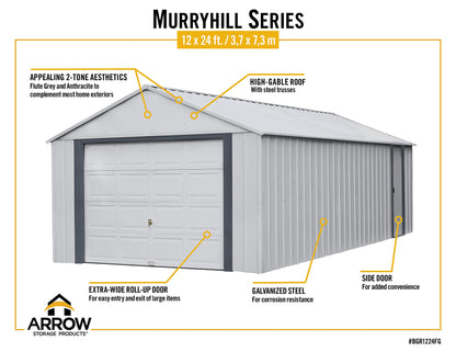 Arrow Shed 12' x 24' Garage Murryhill Murs extra hauts en acier galvanisé Bâtiment de stockage préfabriqué, 12' x 24', Gris flûte 12' x 24' 