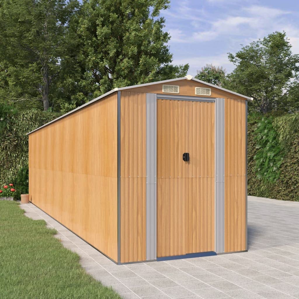 GOLINPEILO Abri de jardin extérieur en métal, grand hangar à outils utilitaire en acier, abri de jardin en acier avec doubles portes coulissantes, rangement utilitaire et outils, marron clair 75,6"x303,9"x87,8" 75,6"x303,9"x87,8" 