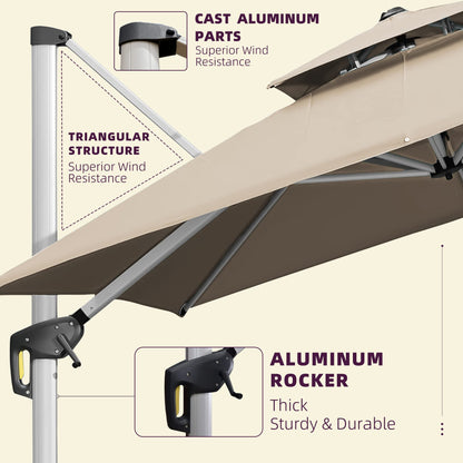 Parasol extérieur carré 9 pieds beige 