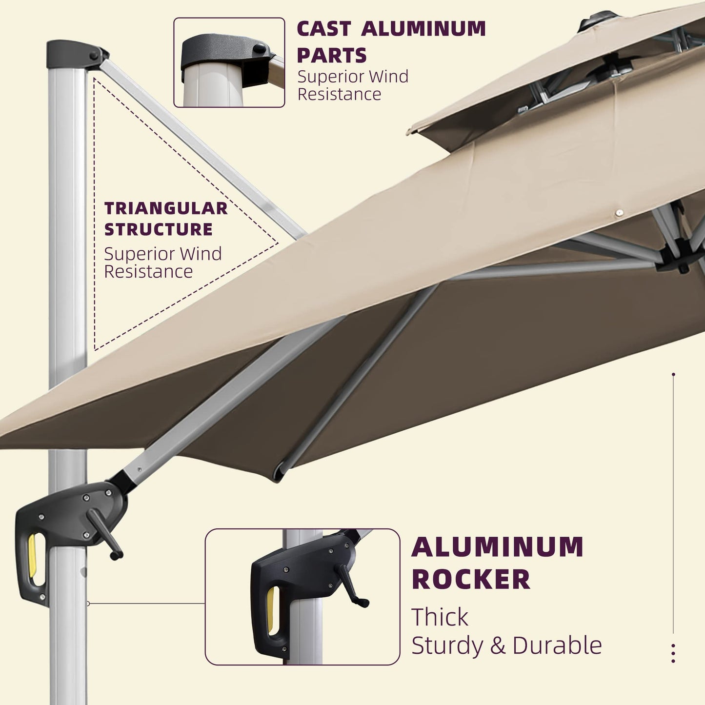 Parasol de patio carré de luxe 11 pieds beige 