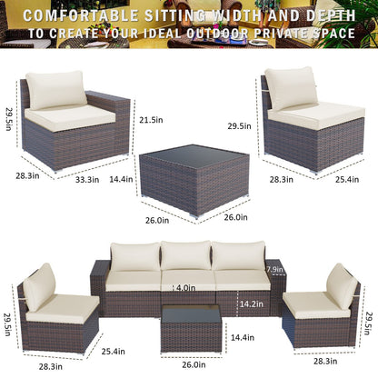 ALAULM Ensembles de meubles de patio 6 pièces Mobilier d'extérieur sectionnel de patio Ensemble de chaises de canapé de patio - Crème 