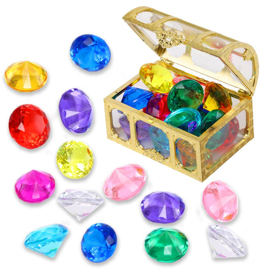 CHENYU Diving gem Pool Toys Sand Toys,14 Color Diamond Treasure Chest Summer Swimming gems Pirate Diving Toy Set Underwater Swimming toyChildren's Game Gifts for Boys and Girls (Golden)