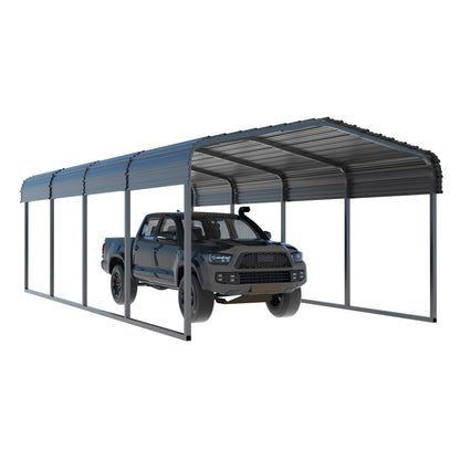 MUPATER Abri de voiture extérieur, auvent robuste de 12' x 20' pour garage, abri de garage de voiture avec toit et cadre en métal galvanisé pour voiture et bateau, gris 12 x 20 pieds 