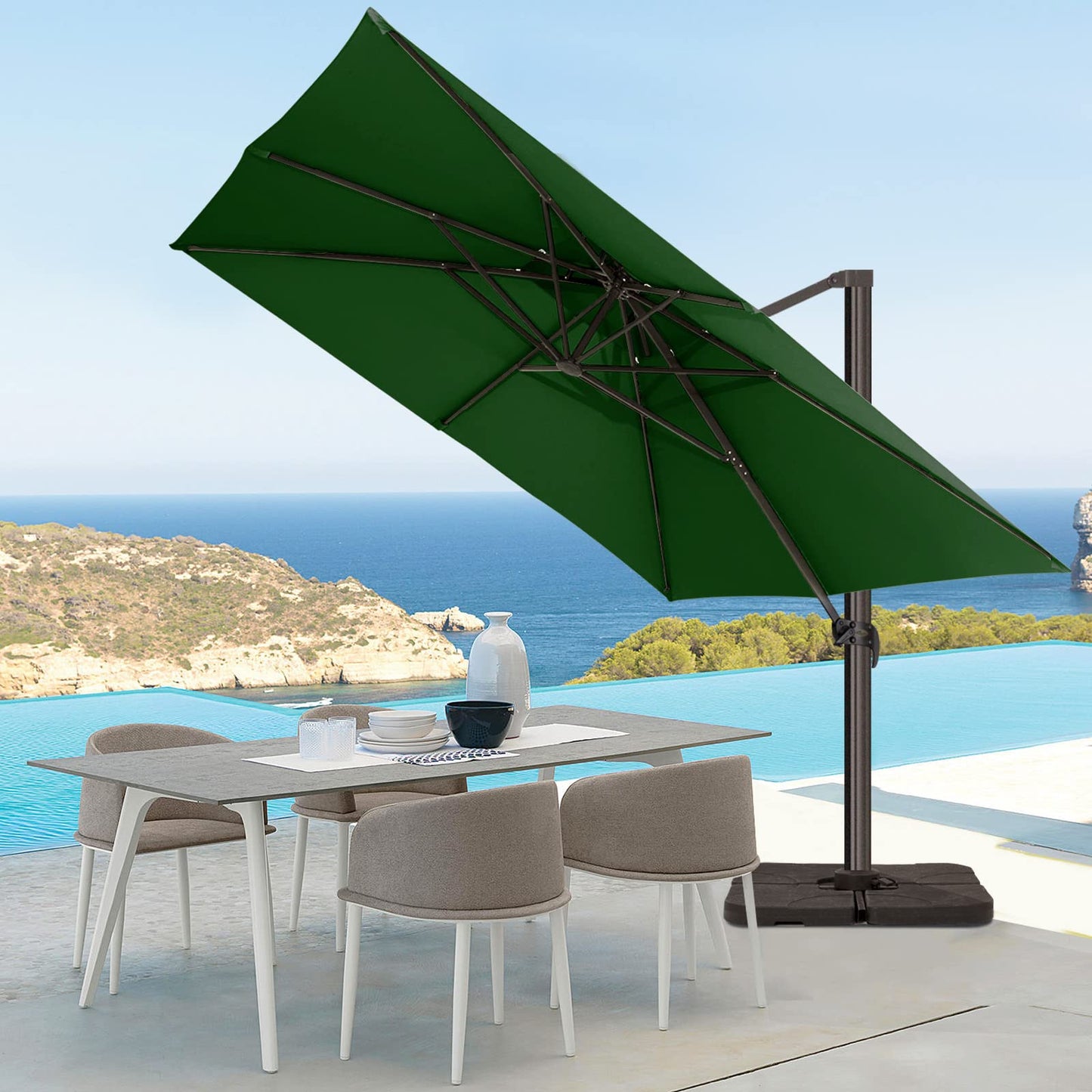 Parasol de terrasse carré en porte-à-faux 10FT VERT FONCÉ 