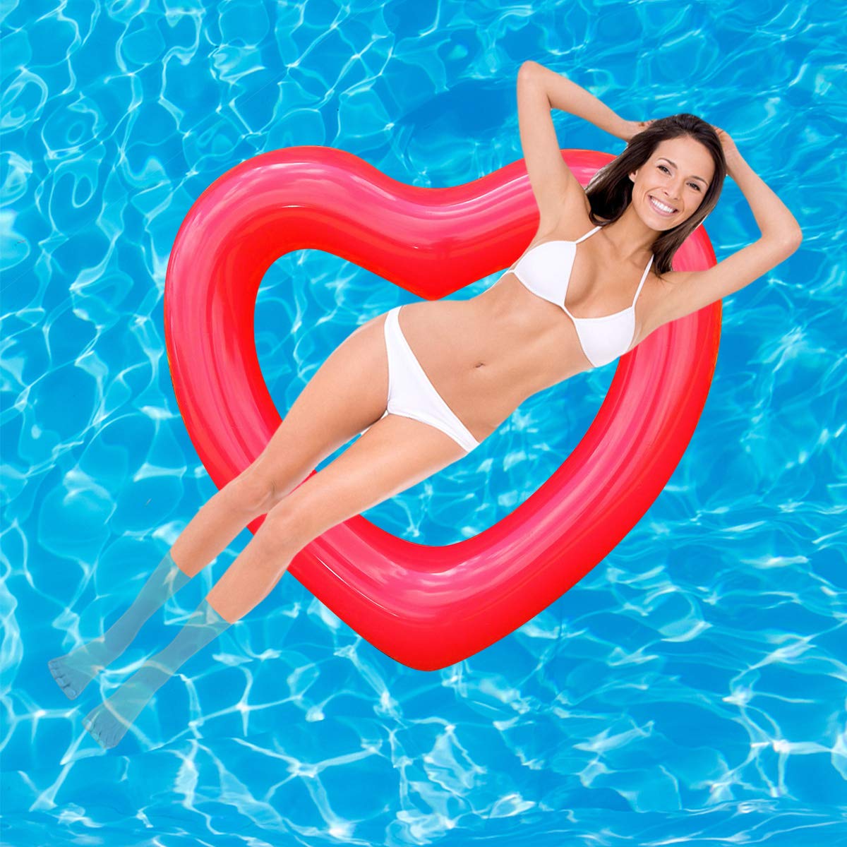 SUNSHINE-MALL Inflatable Swim Rings, Heart Shaped Swimming Pool Float Loungers Tube, Water Fun Beach Party Toys for Kids, Adults Gold,Red