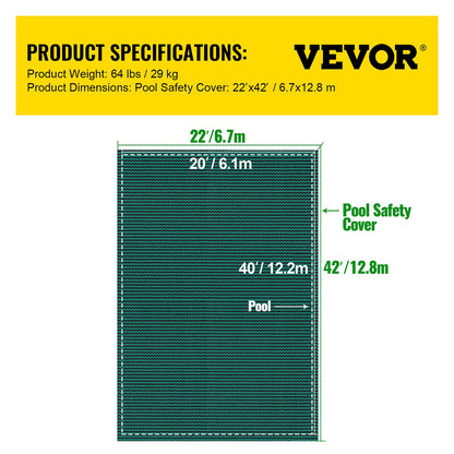 Happybuy Inground Pool Safety Cover, 16 x 32 ft Rectangular Winter Pool Cover with Left Step, Triple Stitched, High Strength Mesh PP Material, Good Rain Permeability, Installation Hardware Included 16 x 32 ft with 4x8ft Left Step