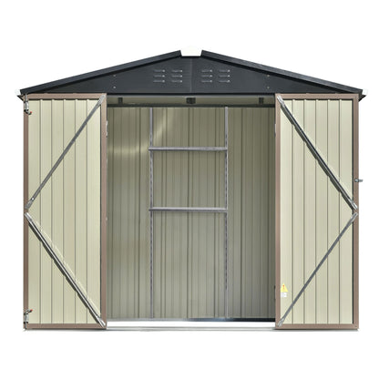 Goohome Sheds & Outdoor Storage, 8ft x6ft Metal Upgrade Utility Tool Shed Storage House w/Lockable Door, Adjustable Shelf, All-Weather Spacious Storage Shed Roof Design w/Vents, for Garden Lawn