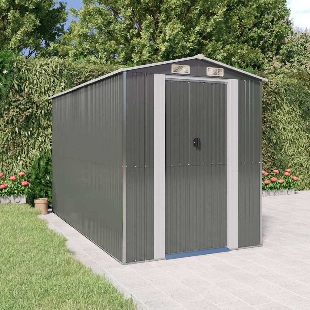 GOLINPEILO Metal Outdoor Garden Storage Shed, Large Steel Utility Tool Shed Storage House, Steel Yard Shed with Double Sliding Doors, Utility and Tool Storage, Light Gray 75.6"x140.6"x87.8" 75.6"x140.6"x87.8"