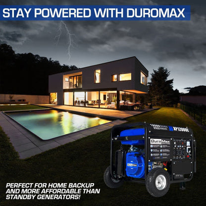 DuroMax alimenté au gaz portable 12 000 watts - Démarrage électrique - Sauvegarde domestique et prêt pour camping-car - Générateur approuvé par 50 États - 12 000 watts 