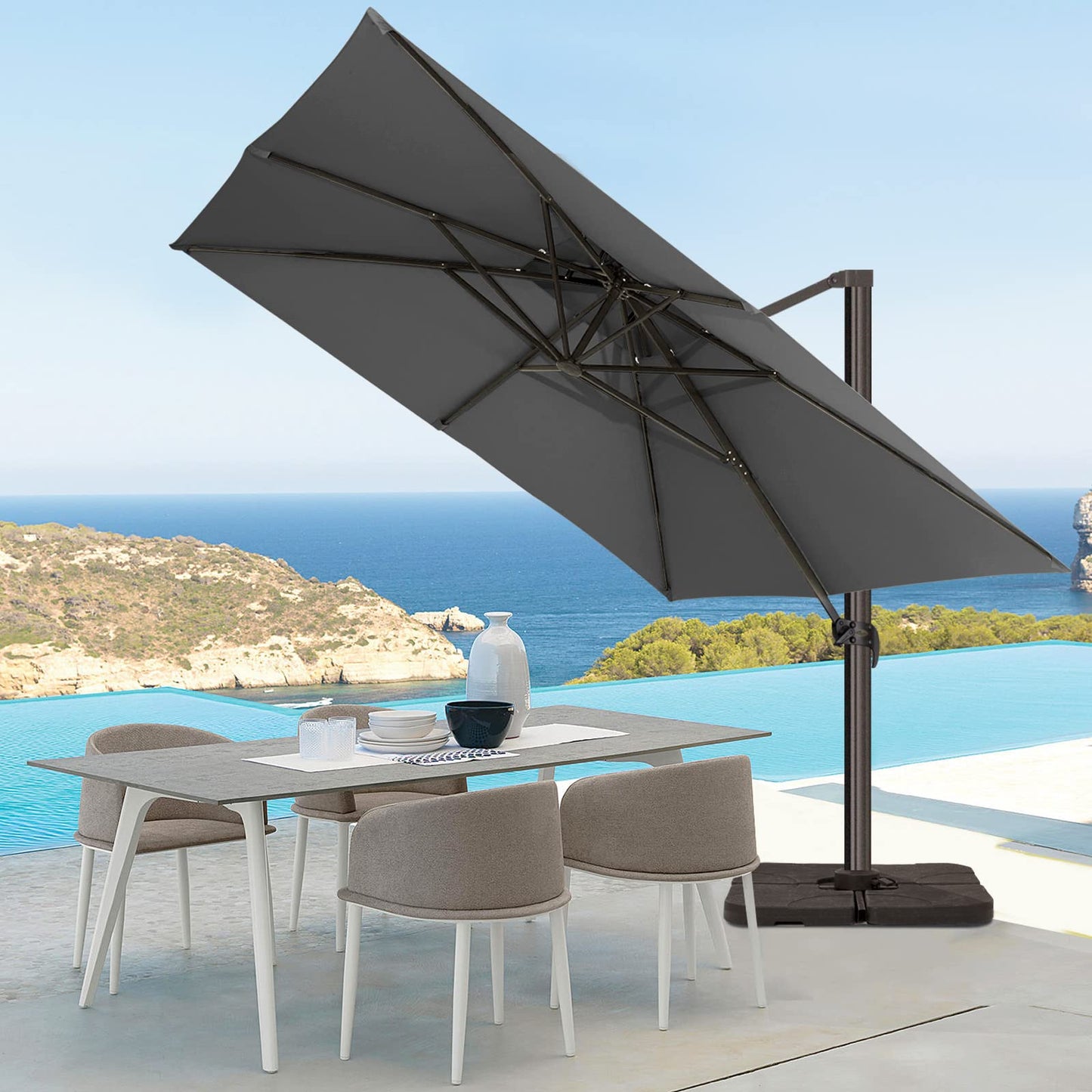 Parasol de terrasse carré en porte-à-faux 9FT GRIS 