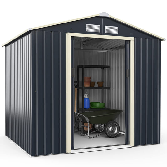 Goplus Storage Shed, Metal 7’ X 6’ Outdoor Building Organizer with 4 Vents & Double Sliding Door for Garden Backyard Farm (7'X6') 7'X6'