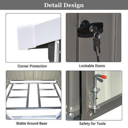 DHPM Organisateur d'abri de rangement extérieur en métal de 6x8 pieds, maison à outils de jardin avec armoire à outils avec évents et cadre de fondation pour arrière-cour, patio, garage, pelouse gris-6x8 pieds 