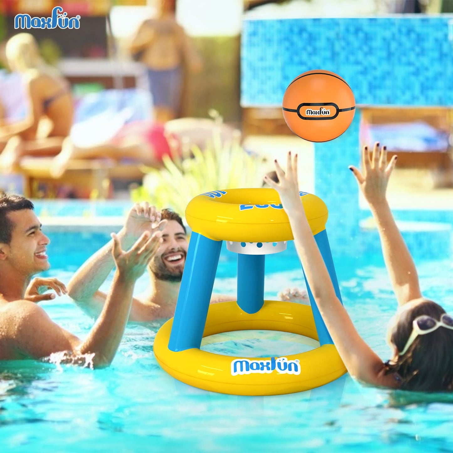 Max Fun Pool Floats Toys Games Set Floating Basketball Hoop Bowling Inflatable Cross Ring Toss Pool Game Toys for Kids Adults Swimming Pool Water Game Accessories Bowling Cross+ Basketball