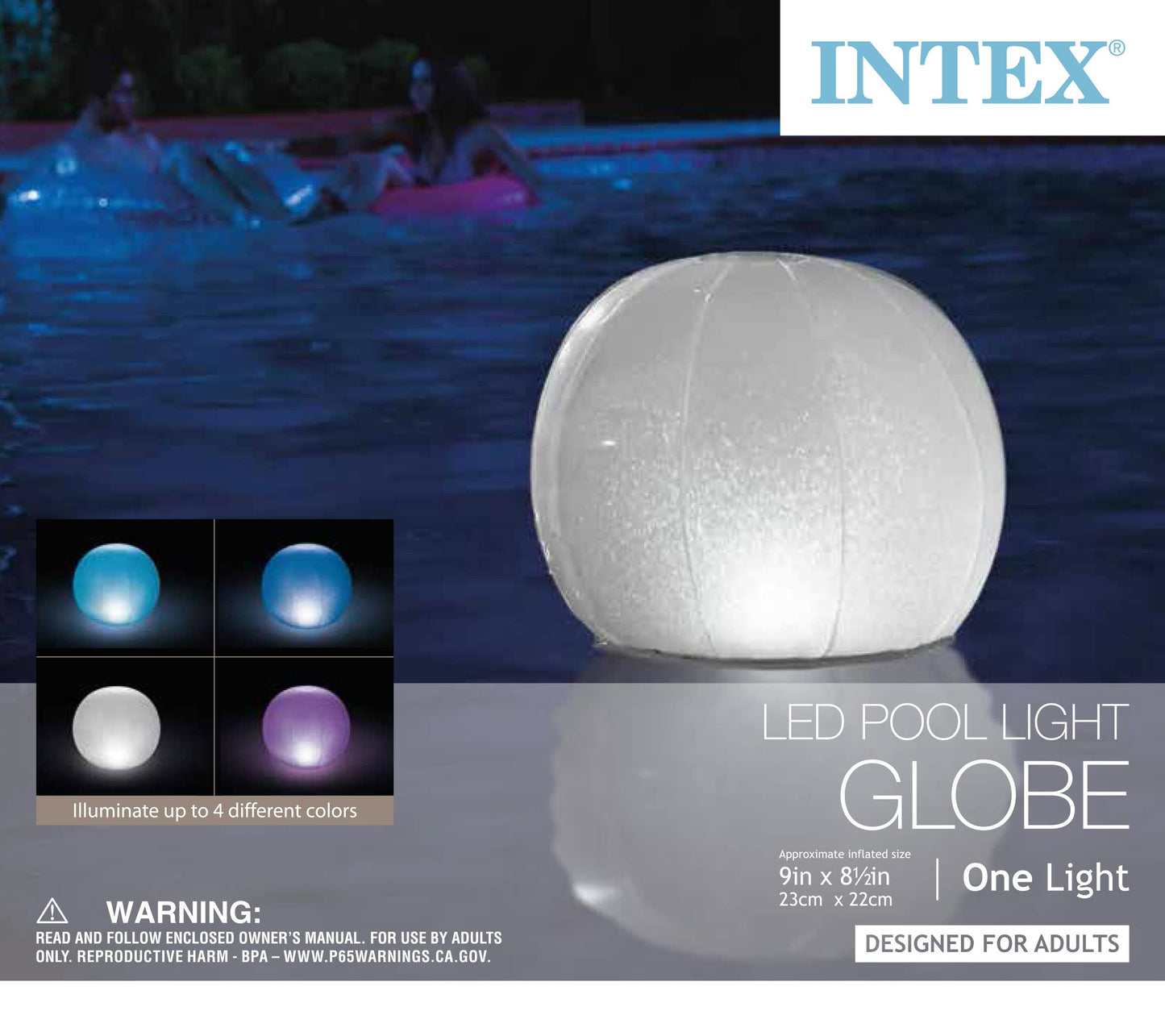 Intex Floating LED Inflatable Ball Light with Multi-Color Illumination, Battery Powered