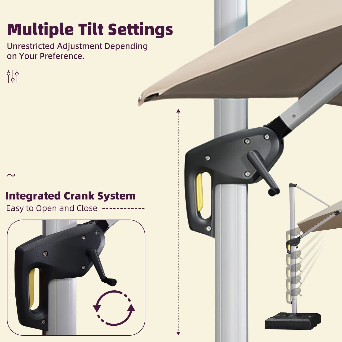 Parasol de patio carré de luxe 11 pieds beige 