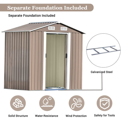 Evedy Metal Storage Shed Organizer,Patio 6ft x4ft Bike Shed Garden Shed, Metal Storage Shed with Adjustable Shelf &Lockable Door,Tool Cabinet with Vents and Foundation for Backyard,Lawn,Garden,Brown 6ft x4ft Outdoor Storage Brown A