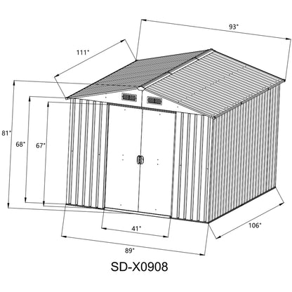 Chery Industrial 8x9FT Shed Outdoor Storage Shed, Galvanized Garden Shed with Air Vent and Slide Door, Tool Storage Backyard Shed,Tiny House Garden Tool Storage for Backyard Patio Lawn(Black)