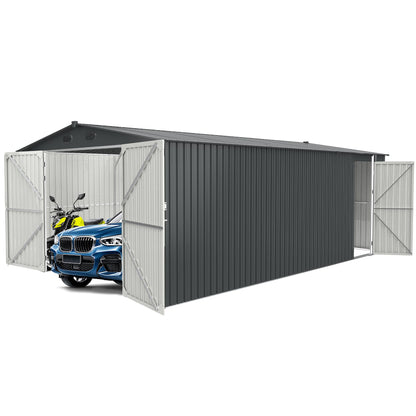 Chery Industrial 20'x13' Outdoor Storage Shed Galvanized Steel, Garden Shed with 4 Vents & Double Sliding Door, Utility Tool Shed Storage House for Backyard, Patio, Lawn(Dark Cool Grey) 20x13FT(Dark Cold Grey)