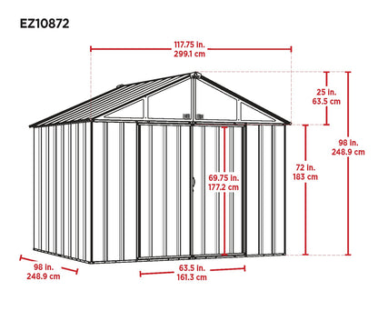 Arrow Hangar de rangement en acier à pignon très haut, 10 pi x 8 pi, EZEE Shed, charbon de bois 