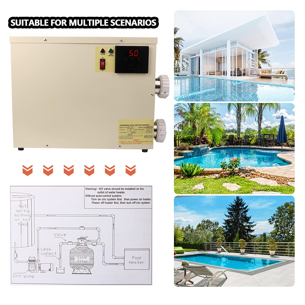 ExGizmo 11KW 240V Electric Water Heater Thermostat Swimming Pool Heater SPA Hot Tub for Above Ground Inground Pool Hot Tub Heater Pump with Digital Display Touch Screen Control White(11KW 240V)