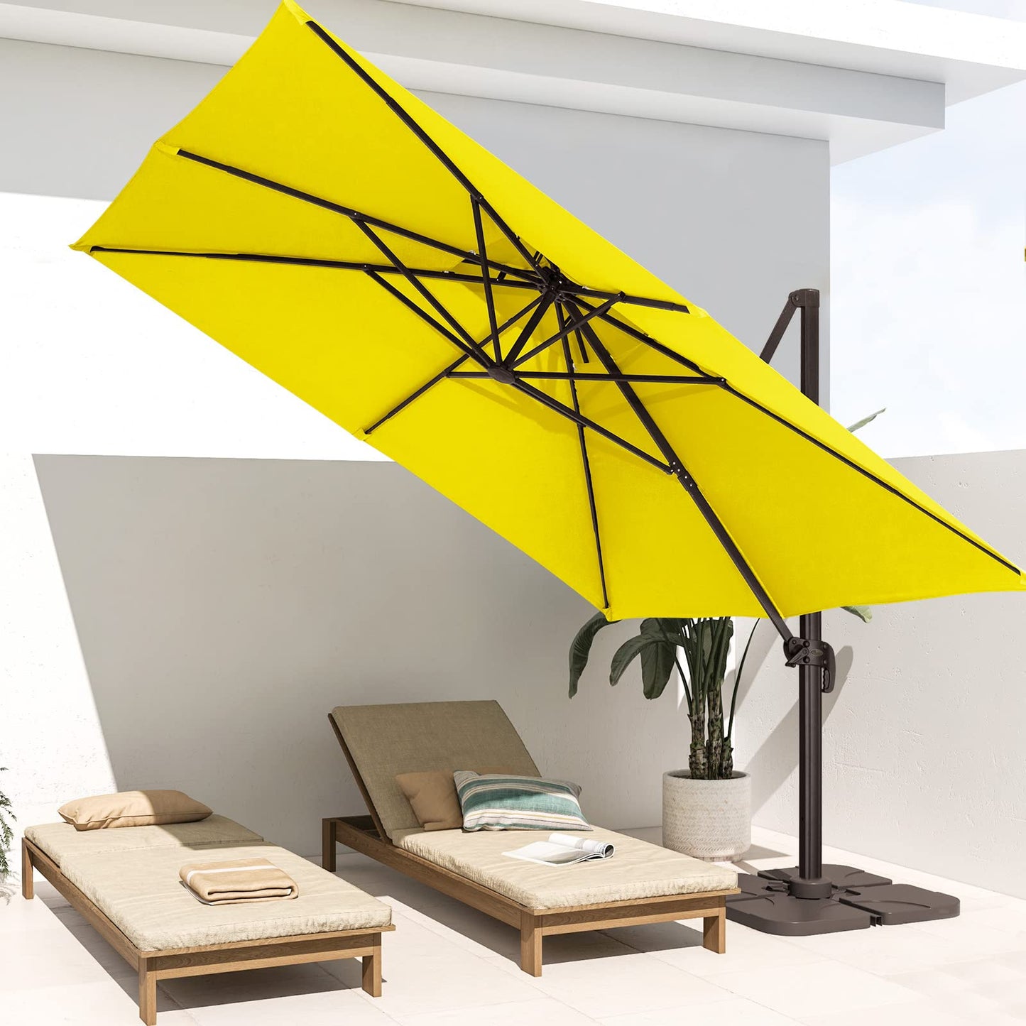 Parasol de patio en porte-à-faux carré 11 pieds jaune 