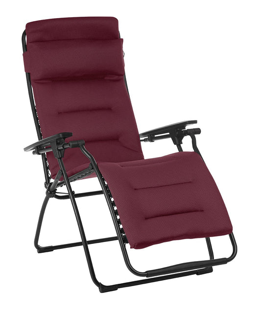 Lafuma Futura Air Comfort Zero Gravity Fauteuil inclinable (Rouge Bordeaux) Fauteuil inclinable d'extérieur rembourré et pliant AirComfort Rouge Bordeaux