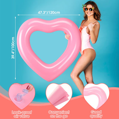 3 Pcs Inflatable Heart Pool Float 47.3 x 39.4 Inch Swim Heart Shaped Pool Rings for Adults Teens Water Fun Heart Floatie Summer Swimming Tube for Pool Beach Bachelorette Party Red, Rose Gold, Pink