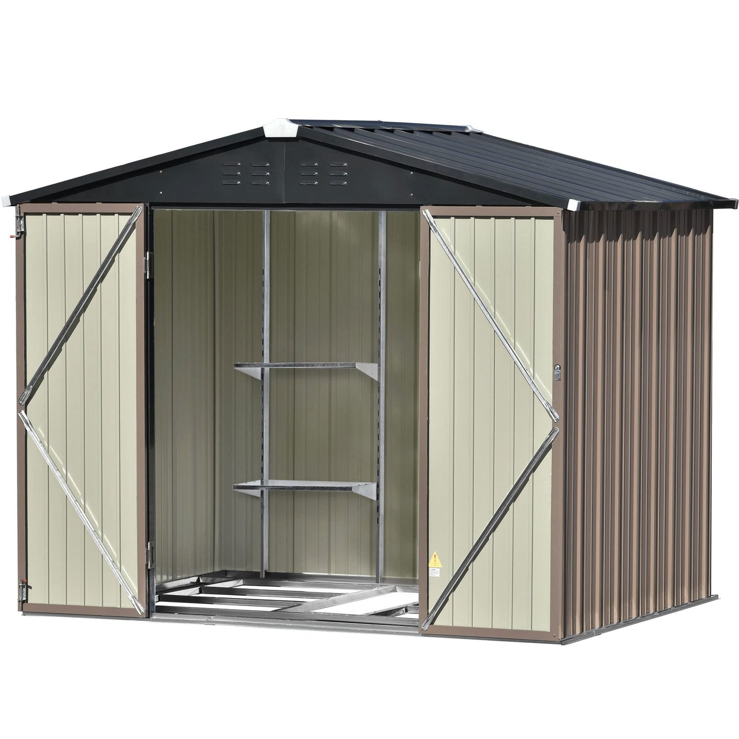 Goohome Sheds & Outdoor Storage, 8ft x6ft Metal Upgrade Utility Tool Shed Storage House w/Lockable Door, Adjustable Shelf, All-Weather Spacious Storage Shed Roof Design w/Vents, for Garden Lawn