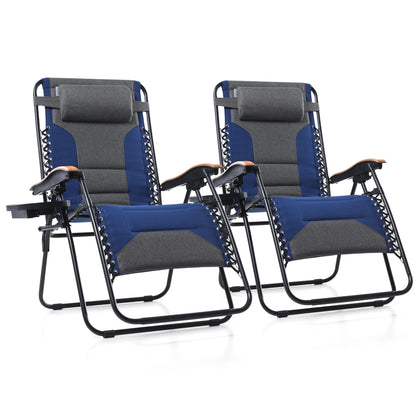 PHI VILLA Oversize XL Rembourré Zero Gravity Lounge Chair Family Lovers Pack avec large accoudoir inclinable pliable, Lot de 2, Support 400 LBS (Bleu) Pouce Bleu-surdimensionné 2-Pack