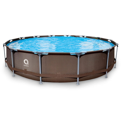 JLeisure Avenli 15 Foot x 33 Inch Round Steel Frame LamTech Above Ground Swimming Pool with Triangle Lock Frame System, Brown 15' x 33' Rattan Brown