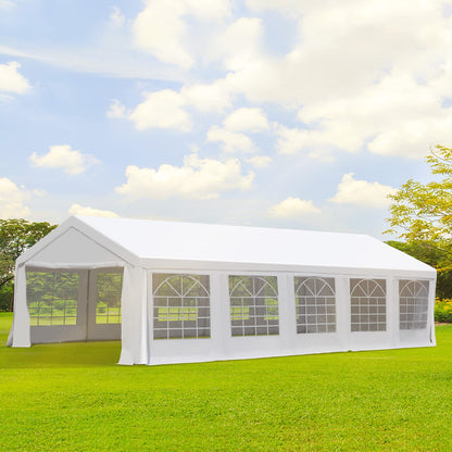 Outsunny Tente de fête et abri de voiture robuste avec parois latérales amovibles et portes doubles, grande tente auvent, abri pare-soleil, pour fêtes, mariages, événements en plein air, barbecue, blanc 16' x 32', 32' x 16' 