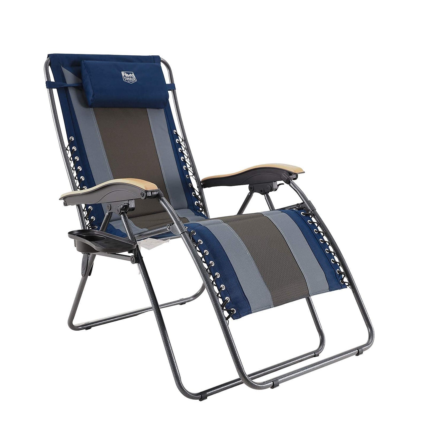 TIMBER RIDGE Oversized Zero Gravity Padded with Adjustable Headrest and Cup Holder Outdoor Reclining Chairs XXL for Lawn, Camping, Patio, Support up to 350 LBS, Blue