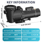 Pool Pump In/Above Ground, 2.0HP 115V/230V Dual Voltage Swimming Pool Pump with Filter Basket, 4860GPH Max Flow Circulating Pump for Saltwater and Fresh Water Pools, IP44 Waterproof, Energy Efficient 2HP 115v/230v(single Speed)