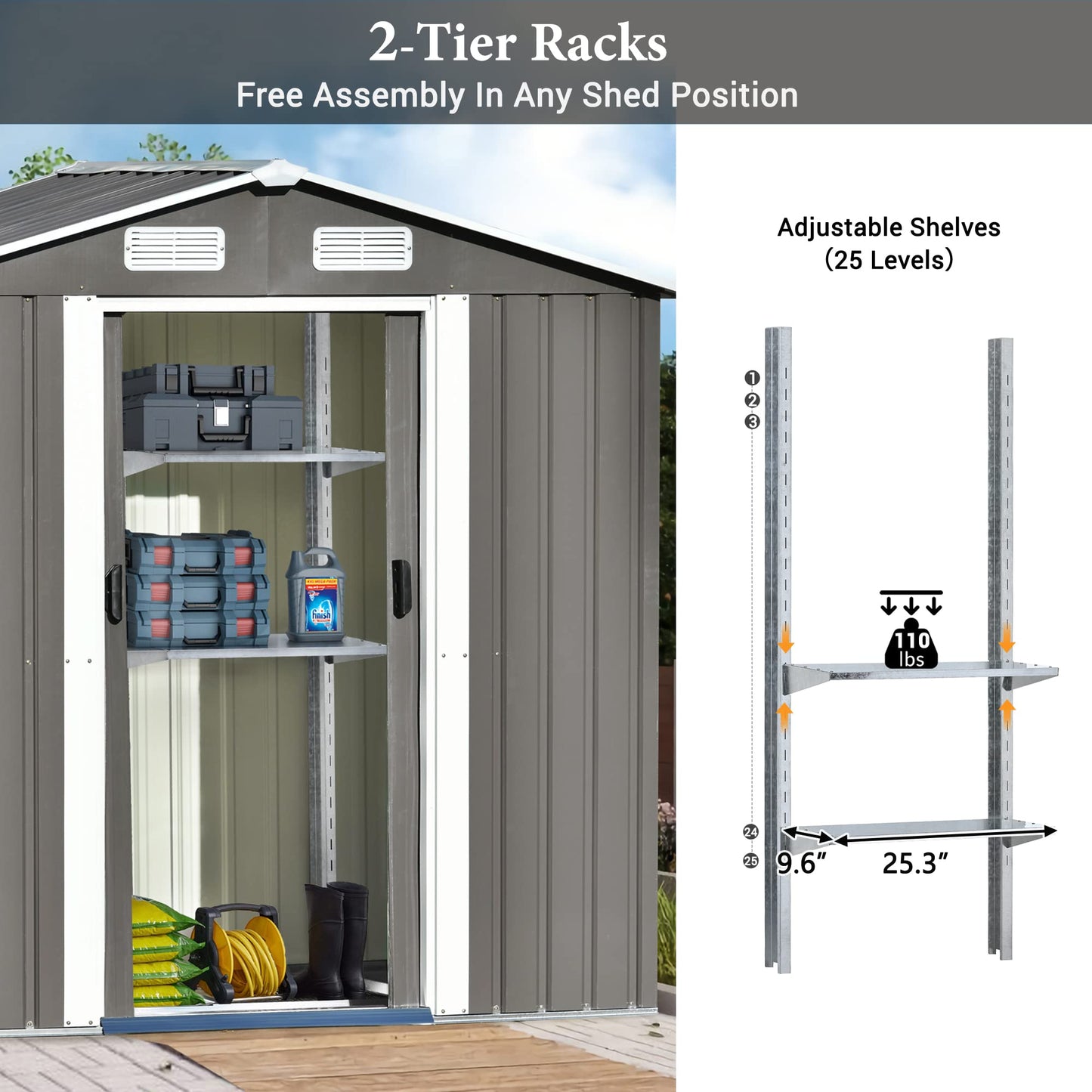 Evedy Metal Storage Shed Organizer,Patio 6ft x4ft Bike Shed Garden Shed, Metal Storage Shed with Adjustable Shelf & Lockable Door,Tool Cabinet with Vents and Foundation for Backyard, Lawn,Garden,Gray 6ft x4ft Sheds & Outdoor Storage Gray B