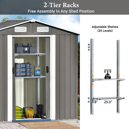 Evedy Metal Storage Shed Organizer,Patio 6ft x4ft Bike Shed Garden Shed, Metal Storage Shed with Adjustable Shelf & Lockable Door,Tool Cabinet with Vents and Foundation for Backyard, Lawn,Garden,Gray 6ft x4ft Sheds & Outdoor Storage Gray B