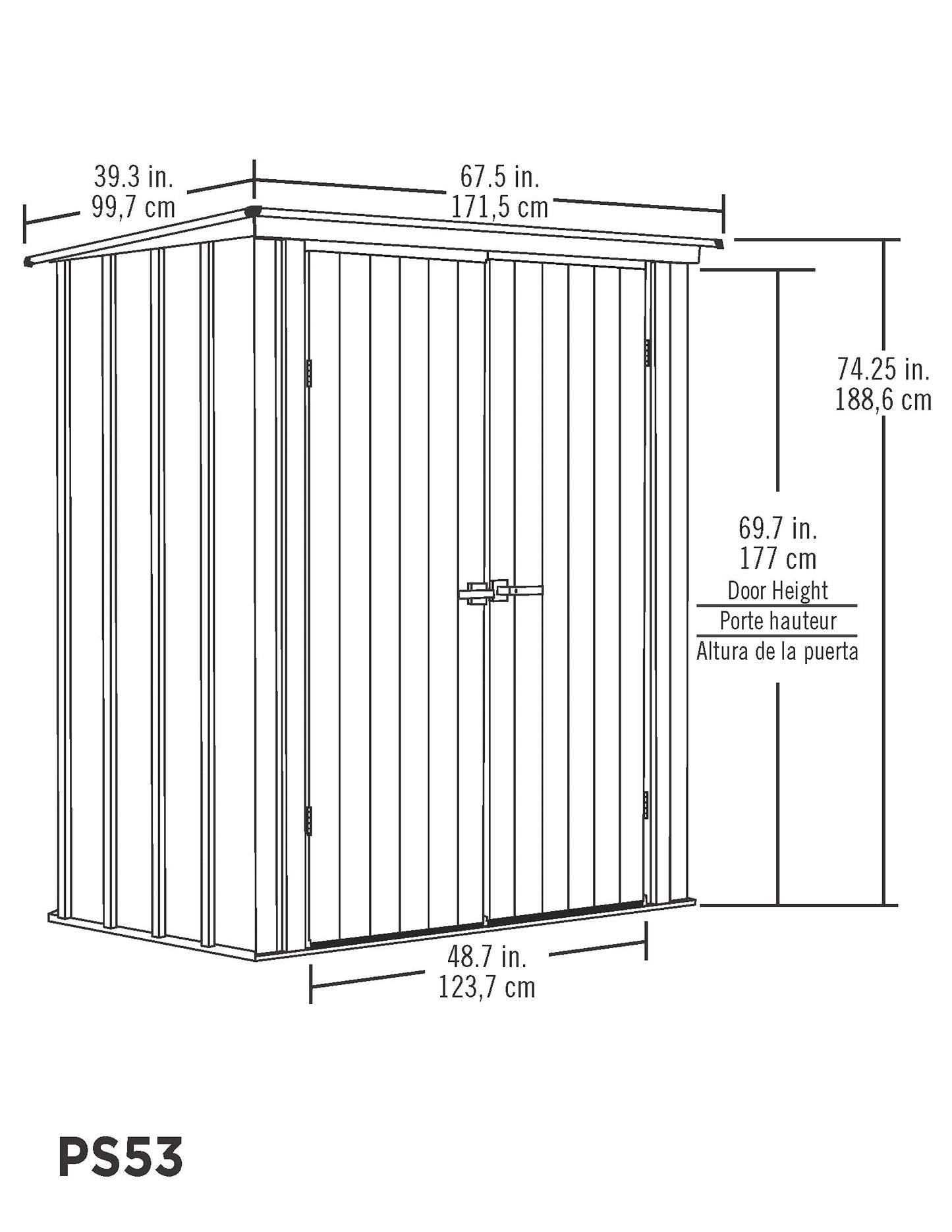 Arrow Shed Shed conçu 5' x 3' x 6' Kit compact d'extérieur en métal pour jardin, terrasse et abri de jardin, gris flûte et anthracite 