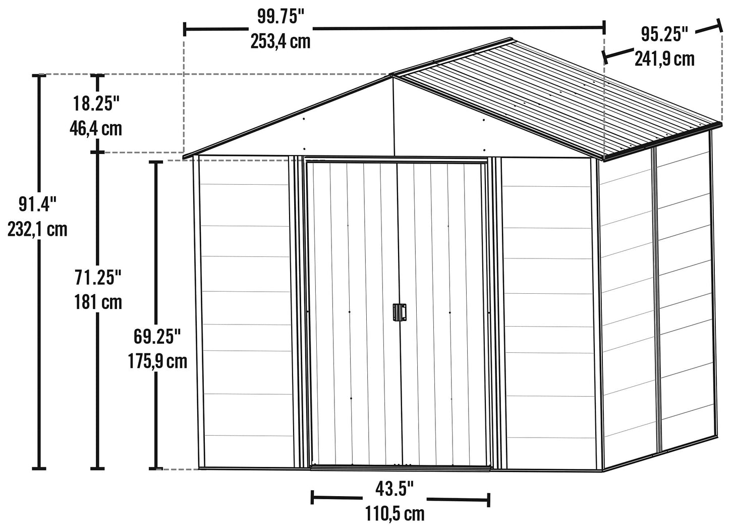 Arrow Shed Kit d'abri de jardin hybride en acier galvanisé et panneaux de bois Ironwood, 8' x 8', Anthracite 8' x 8' 