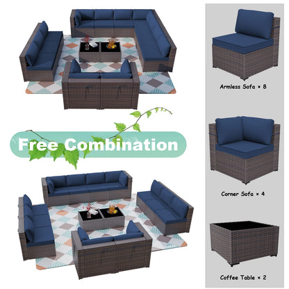 ALAULM 14 Pieces Sectional Sofa Sets, Outdoor Patio Furniture - Dark Blue