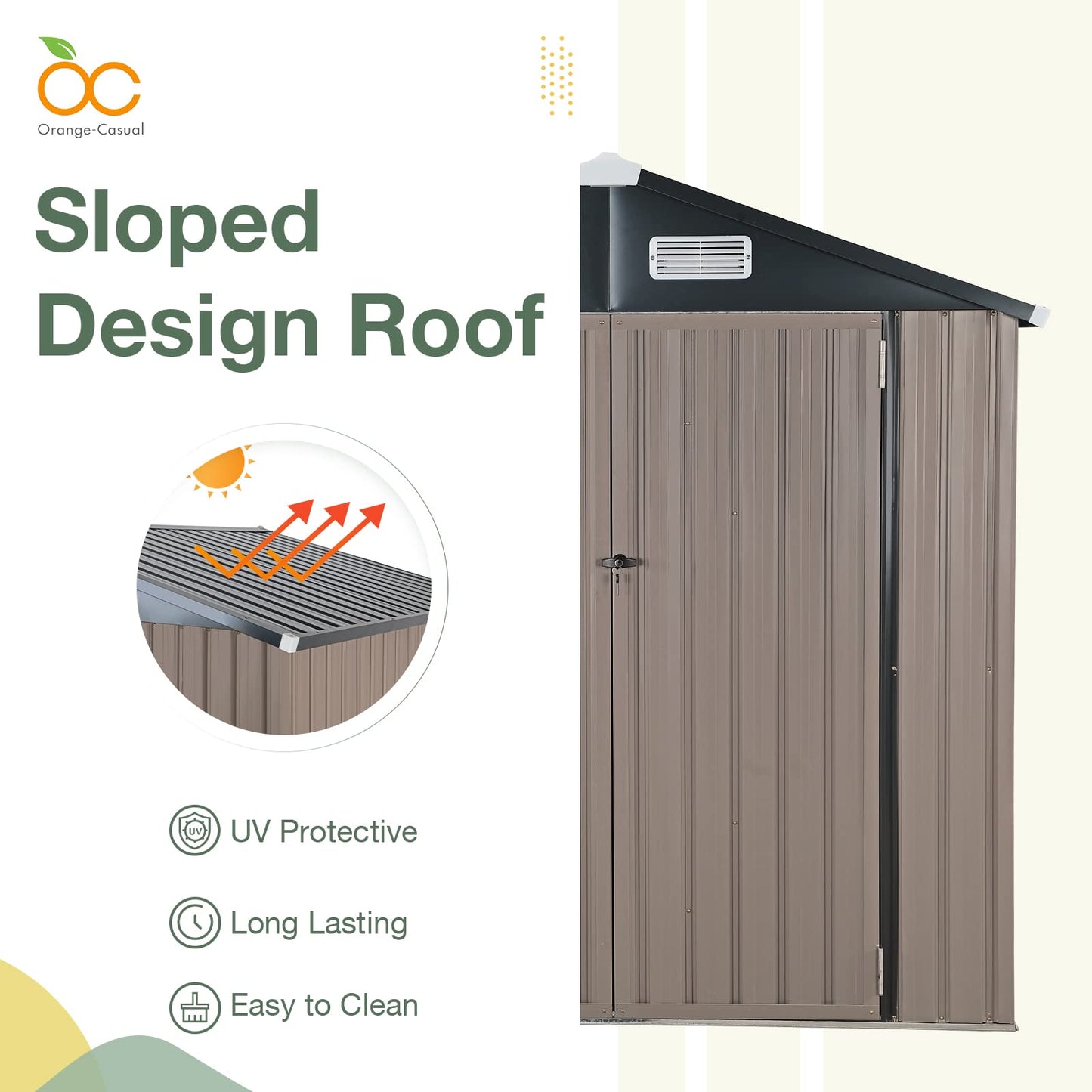 OC Orange-Casual 10 x 8 FT Outdoor Storage Shed, Metal Garden Tool Shed, Outside Sheds & Outdoor Storage Galvanized Steel w/Lockable Door for Backyard, Patio, Lawn, Brown 10' x 8'