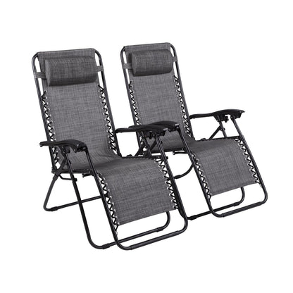 Chaises Zero Gravity Lot de 2 chaises longues de piscine Zero Gravity inclinables pelouse terrasse extérieur porche plage arrière-cour chaise anti-gravité pliante inclinable chaise de camping avec appuie-tête par Naomi Home - gris moderne