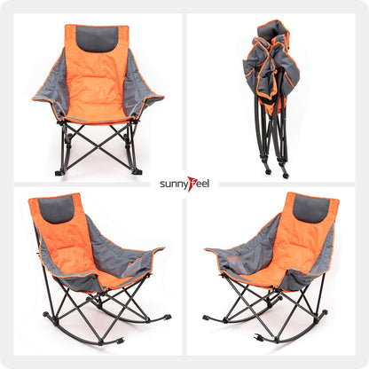 SUNNYFEEL Camping Rocking Chair, Luxury Padded Recliner, Oversized Folding Lawn Chair with Pocket, Heavy Duty for Outdoor/Picnic/Lounge/Patio, Portable Camp Rocker Chairs with Carry Bag (Orange) Orange