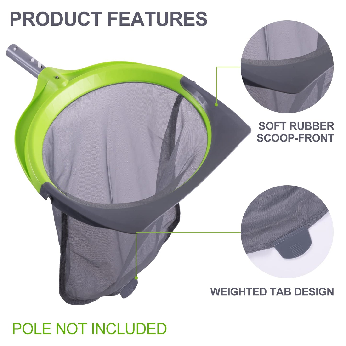 Sepetrel Pool Leaf Skimmer Net,Rubber Front Lip and Reinforced Frame Ultra Fine Mesh Net(Pole Not Included) Pool Rake