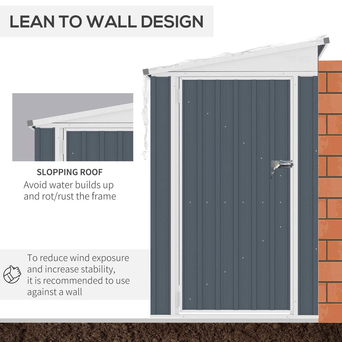 Outsunny 4' x 6' Steel Garden Storage Shed Lean to Shed Outdoor Metal Tool House with Lockable Door and 2 Air Vents for Backyard, Patio, Lawn 4' x 6'