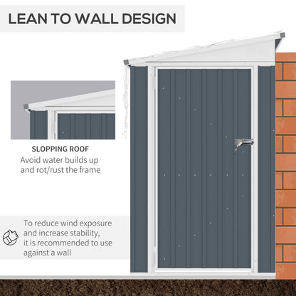 Outsunny 4' x 6' Steel Garden Storage Shed Lean to Shed Outdoor Metal Tool House with Lockable Door and 2 Air Vents for Backyard, Patio, Lawn 4' x 6'