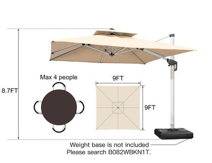 Parasol extérieur carré 9 pieds beige 