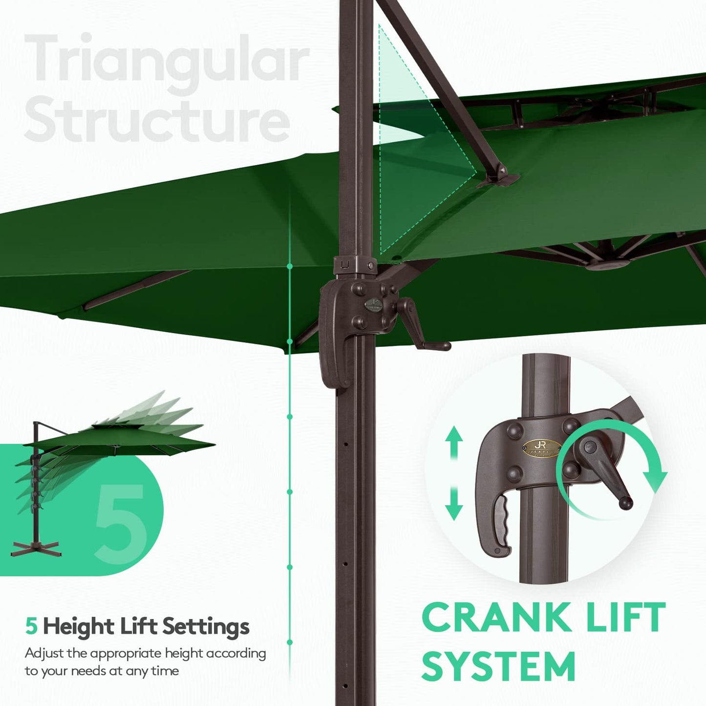 Square Cantilever Patio Umbrella 10FT DARK GREEN