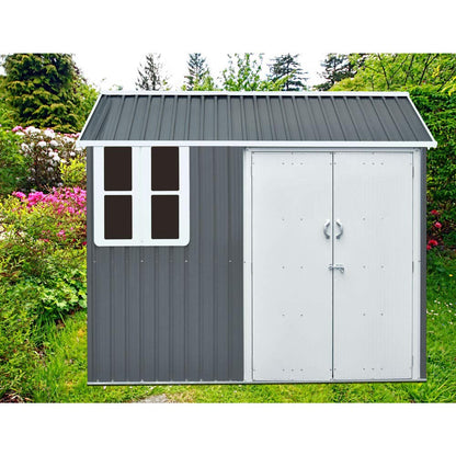 Hanover Nordic Storage Shed with Window | Galvanized Steel | Sliding Bolt Lock | 6-Ft. x 8-Ft. x 7-Ft. | Dark Gray | HANNORDICSHD-GW Steel Nordic Storage Shed