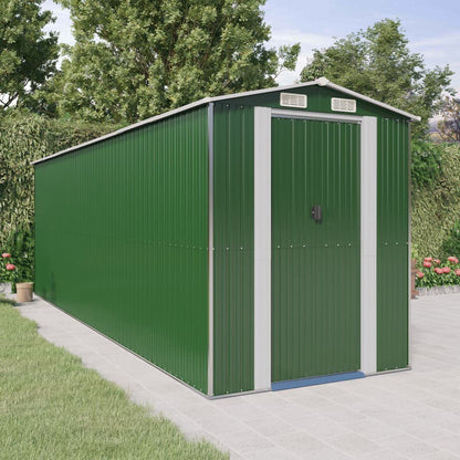 GOLINPEILO Abri de jardin extérieur en métal, grand hangar à outils utilitaire en acier, abri de jardin en acier avec doubles portes coulissantes, rangement utilitaire et outils, vert 75,6"x238,6"x87,8" 75,6"x238,6"x87,8" 